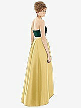 Alt View 2 Thumbnail - Maize & Evergreen Strapless Satin High Low Dress with Pockets