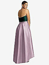 Rear View Thumbnail - Suede Rose & Evergreen Strapless Satin High Low Dress with Pockets