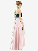 Alt View 2 Thumbnail - Ballet Pink & Evergreen Strapless Satin High Low Dress with Pockets