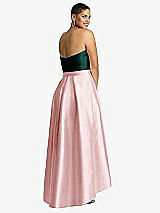 Rear View Thumbnail - Ballet Pink & Evergreen Strapless Satin High Low Dress with Pockets