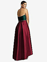 Rear View Thumbnail - Burgundy & Evergreen Strapless Satin High Low Dress with Pockets