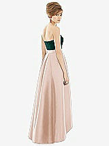 Alt View 2 Thumbnail - Cameo & Evergreen Strapless Satin High Low Dress with Pockets