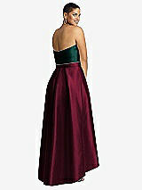 Rear View Thumbnail - Cabernet & Evergreen Strapless Satin High Low Dress with Pockets