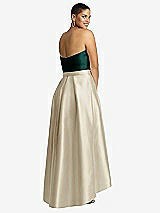 Rear View Thumbnail - Champagne & Evergreen Strapless Satin High Low Dress with Pockets