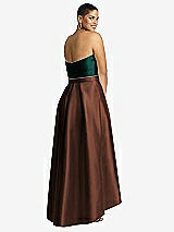 Rear View Thumbnail - Cognac & Evergreen Strapless Satin High Low Dress with Pockets