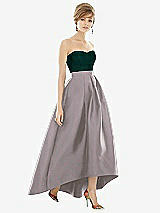 Alt View 1 Thumbnail - Cashmere Gray & Evergreen Strapless Satin High Low Dress with Pockets