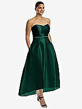 Front View Thumbnail - Hunter Green & Evergreen Strapless Satin High Low Dress with Pockets