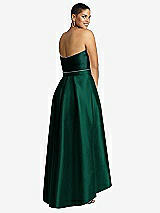 Rear View Thumbnail - Hunter Green & Evergreen Strapless Satin High Low Dress with Pockets