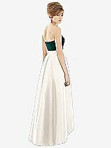 Alt View 2 Thumbnail - Ivory & Evergreen Strapless Satin High Low Dress with Pockets
