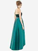 Alt View 2 Thumbnail - Jade & Evergreen Strapless Satin High Low Dress with Pockets