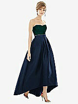 Alt View 1 Thumbnail - Midnight Navy & Evergreen Strapless Satin High Low Dress with Pockets