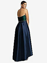 Rear View Thumbnail - Midnight Navy & Evergreen Strapless Satin High Low Dress with Pockets