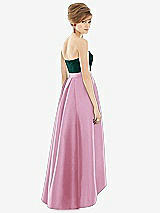 Alt View 2 Thumbnail - Powder Pink & Evergreen Strapless Satin High Low Dress with Pockets