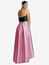 Rear View Thumbnail - Powder Pink & Evergreen Strapless Satin High Low Dress with Pockets