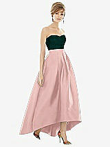 Alt View 1 Thumbnail - Rose - PANTONE Rose Quartz & Evergreen Strapless Satin High Low Dress with Pockets
