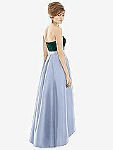 Alt View 2 Thumbnail - Sky Blue & Evergreen Strapless Satin High Low Dress with Pockets