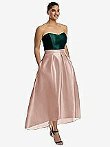 Front View Thumbnail - Toasted Sugar & Evergreen Strapless Satin High Low Dress with Pockets