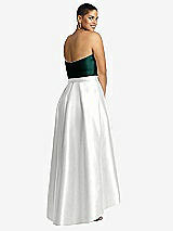 Rear View Thumbnail - White & Evergreen Strapless Satin High Low Dress with Pockets