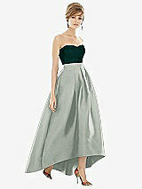 Alt View 1 Thumbnail - Willow Green & Evergreen Strapless Satin High Low Dress with Pockets