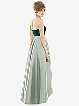 Alt View 2 Thumbnail - Willow Green & Evergreen Strapless Satin High Low Dress with Pockets