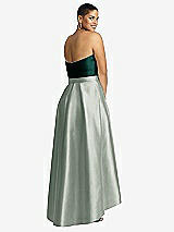 Rear View Thumbnail - Willow Green & Evergreen Strapless Satin High Low Dress with Pockets