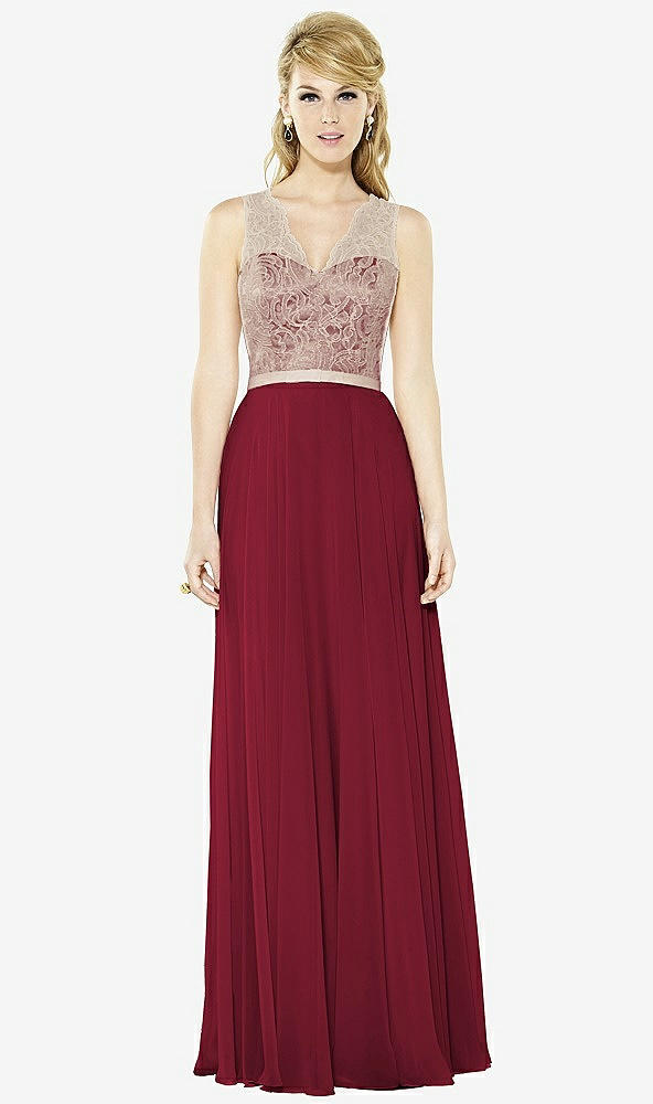Front View - Burgundy & Cameo After Six Bridesmaid Dress 6715