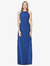 Front View Thumbnail - Classic Blue Open-Back Shirred Halter Dress