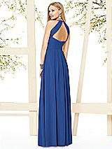 Rear View Thumbnail - Classic Blue Open-Back Shirred Halter Dress