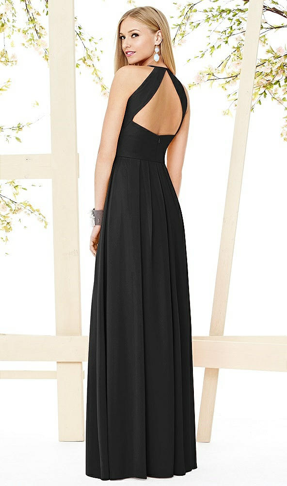 Back View - Black Open-Back Shirred Halter Dress