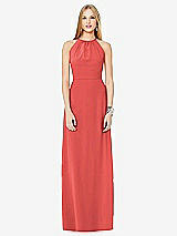 Front View Thumbnail - Perfect Coral Open-Back Shirred Halter Dress