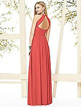 Rear View Thumbnail - Perfect Coral Open-Back Shirred Halter Dress