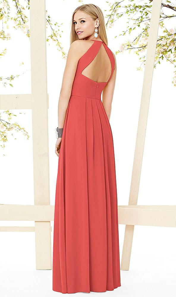Back View - Perfect Coral Open-Back Shirred Halter Dress