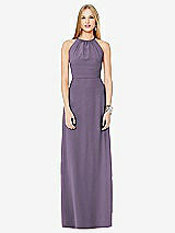 Front View Thumbnail - Lavender Open-Back Shirred Halter Dress