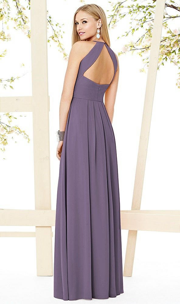 Back View - Lavender Open-Back Shirred Halter Dress
