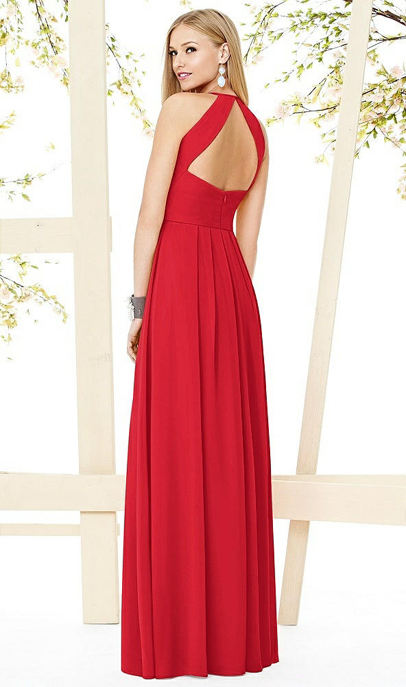 Back View - Parisian Red Open-Back Shirred Halter Dress