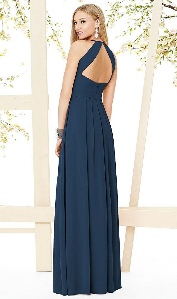 Back View - Sofia Blue Open-Back Shirred Halter Dress