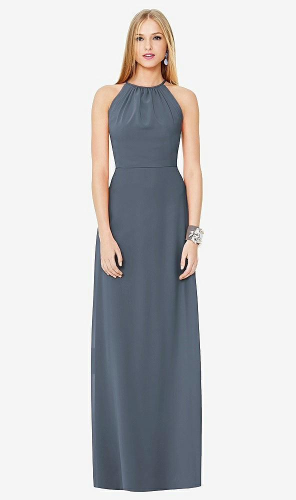 Front View - Silverstone Open-Back Shirred Halter Dress