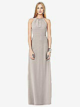 Front View Thumbnail - Taupe Open-Back Shirred Halter Dress