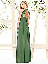 Rear View Thumbnail - Vineyard Green Open-Back Shirred Halter Dress