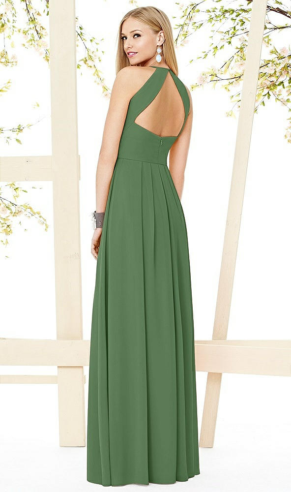 Back View - Vineyard Green Open-Back Shirred Halter Dress