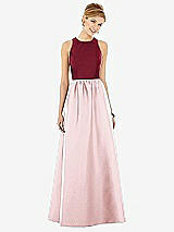 Front View Thumbnail - Ballet Pink & Burgundy Sleeveless Keyhole Back Satin Maxi Dress
