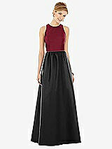Front View Thumbnail - Black & Burgundy Sleeveless Keyhole Back Satin Maxi Dress