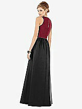 Rear View Thumbnail - Black & Burgundy Sleeveless Keyhole Back Satin Maxi Dress
