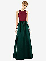 Front View Thumbnail - Evergreen & Burgundy Sleeveless Keyhole Back Satin Maxi Dress