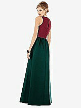 Rear View Thumbnail - Evergreen & Burgundy Sleeveless Keyhole Back Satin Maxi Dress