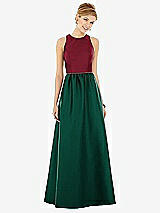 Front View Thumbnail - Hunter Green & Burgundy Sleeveless Keyhole Back Satin Maxi Dress