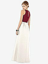 Rear View Thumbnail - Ivory & Burgundy Sleeveless Keyhole Back Satin Maxi Dress