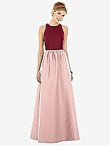 Front View Thumbnail - Rose - PANTONE Rose Quartz & Burgundy Sleeveless Keyhole Back Satin Maxi Dress