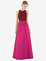 Front View Thumbnail - Think Pink & Burgundy Sleeveless Keyhole Back Satin Maxi Dress