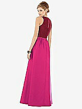 Rear View Thumbnail - Think Pink & Burgundy Sleeveless Keyhole Back Satin Maxi Dress